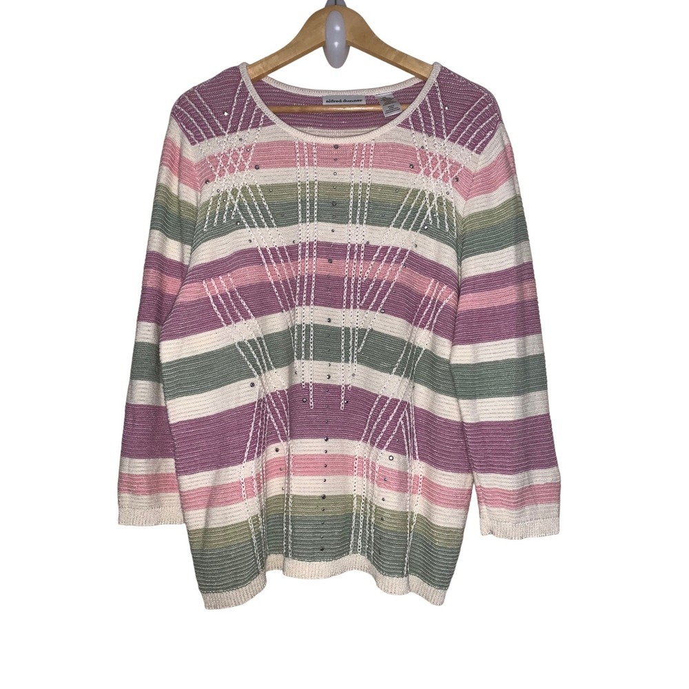 Alfred Dunner Women's Pullover Embellished Purple Pink Green Sweater Sz 1X